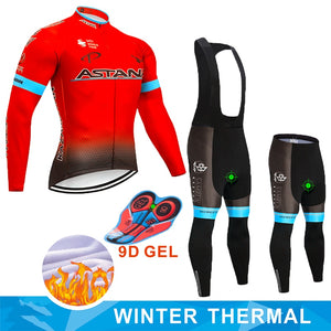 2019 Red ASTANA TEAM winter thermal fleece Cycling JERSEY Bike Pants set Men's Ropa Ciclismo 9D cycling Maillot Culotte wear