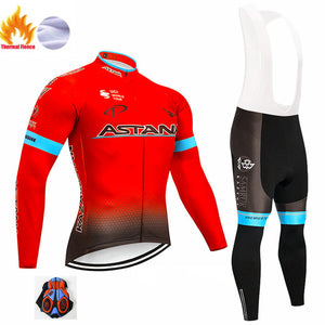 2019 Red ASTANA TEAM winter thermal fleece Cycling JERSEY Bike Pants set Men's Ropa Ciclismo 9D cycling Maillot Culotte wear