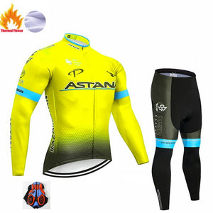 2019 Red ASTANA TEAM winter thermal fleece Cycling JERSEY Bike Pants set Men's Ropa Ciclismo 9D cycling Maillot Culotte wear