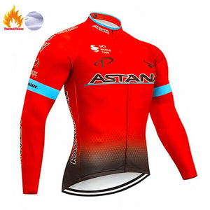 2019 Red ASTANA TEAM winter thermal fleece Cycling JERSEY Bike Pants set Men's Ropa Ciclismo 9D cycling Maillot Culotte wear