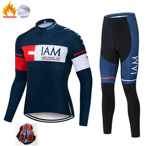 2019 Hot IAM Winter Thermal Fleece Cycling Jersey Long Sleeve Jerseys Cycling Bib Pants Set Bike Bicycle Cycling Clothing