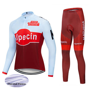 2019 Team KATUSHA long sleeve Winter Thermal Fleece cycling jersey set outdoor sport ropa ciclismo bike Wear 19D gel pad